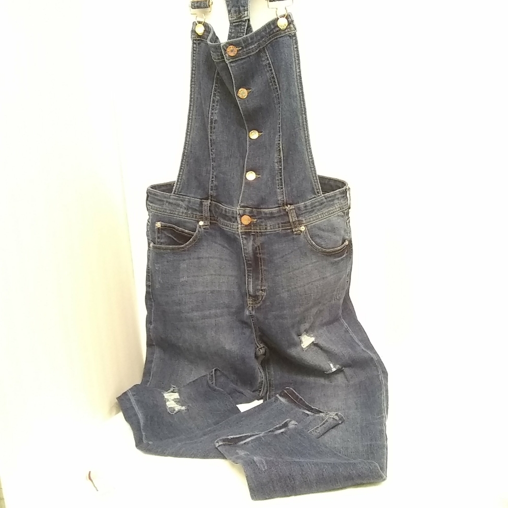 Celebrity Pink Distressed Ripped Spandex Blue Jeans Overalls/Coveralls Sz 15/32